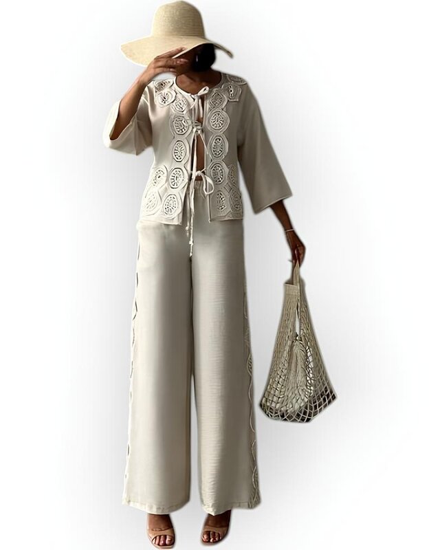 Dames Elegante Ecru Set | Boho Chic - Kant Details