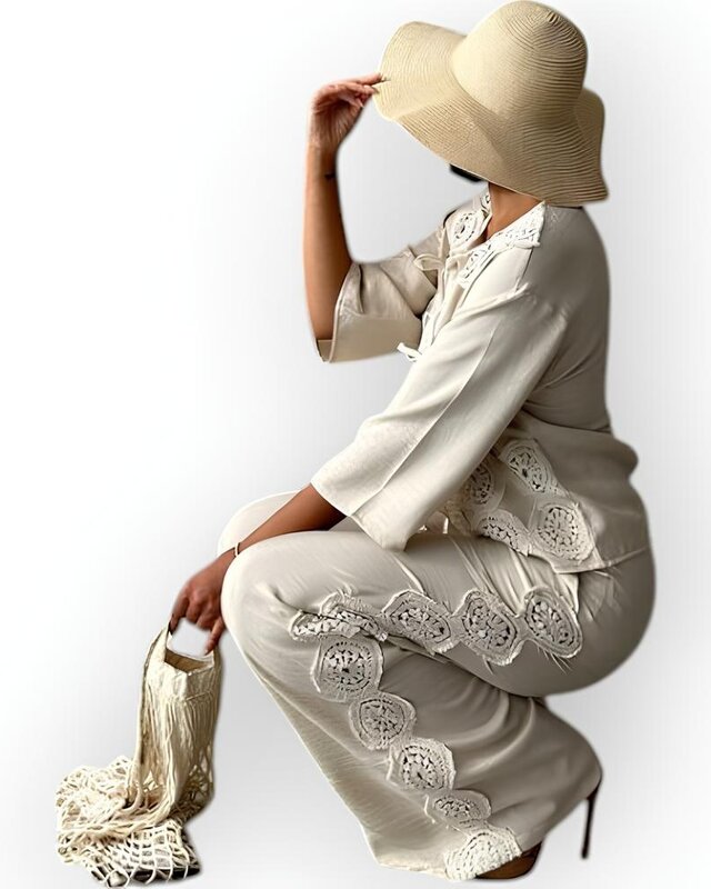 Dames Elegante Ecru Set | Boho Chic - Kant Details