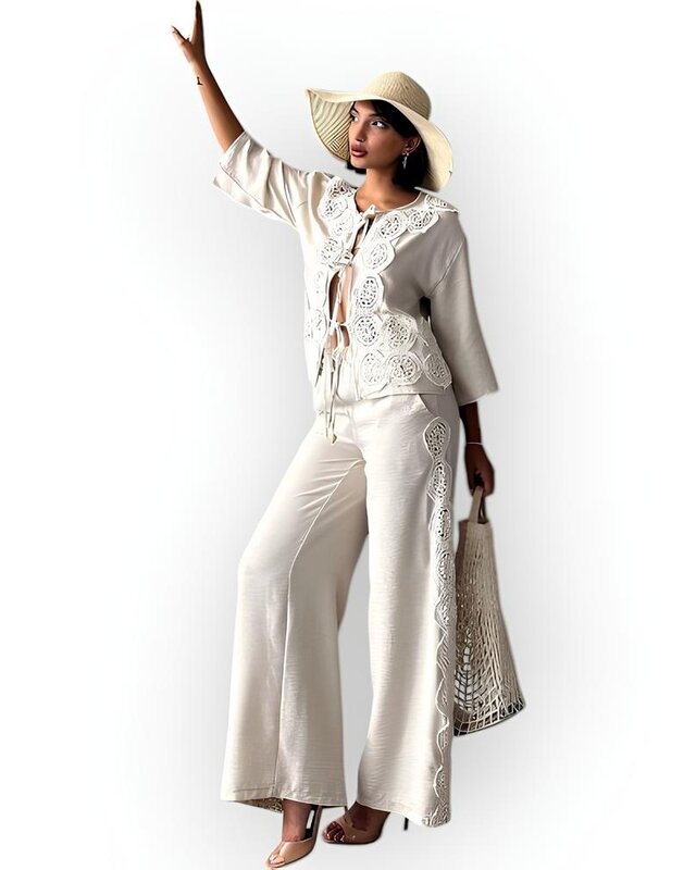 Dames Elegante Ecru Set | Boho Chic - Kant Details