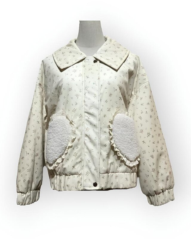 Dames Fluweel zacht Jack | Bloemenprint & Wollig Hartdesign