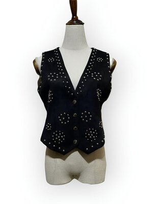 Dames Suèdine Western Gilet | Studs  -  Zwart