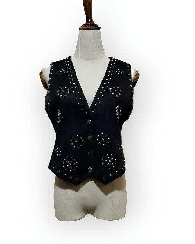 Dames Suèdine Western Gilet | Studs - Zwart
