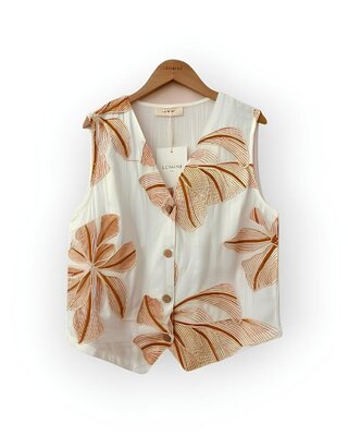 Dames Ecru Gilet | Geborduurde Bloemen & Comfort Fit