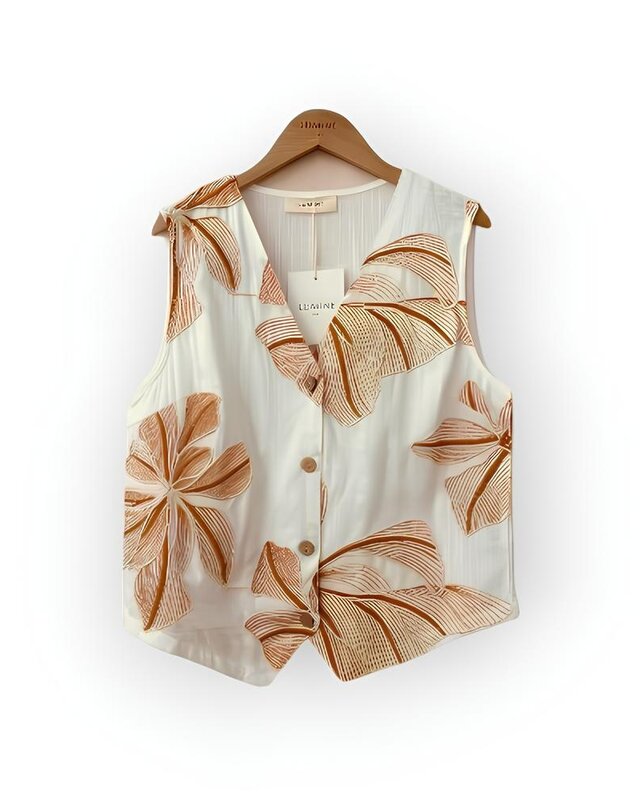 Dames Ecru Gilet | Geborduurde Bloemen & Comfort Fit