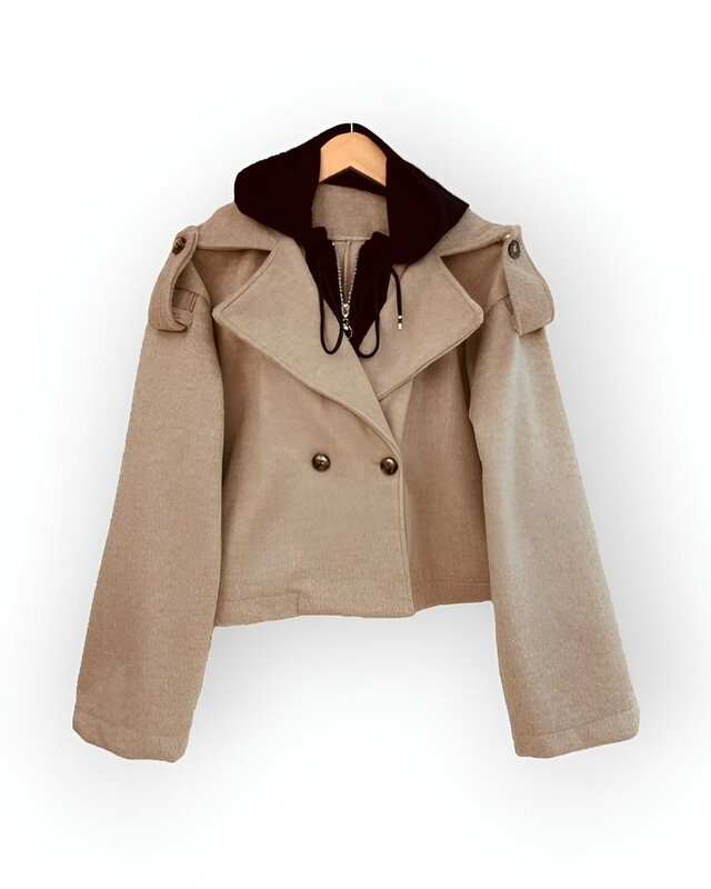 Dames Beige Crop Jack | Afneembare Capuchon & Tussenstuk