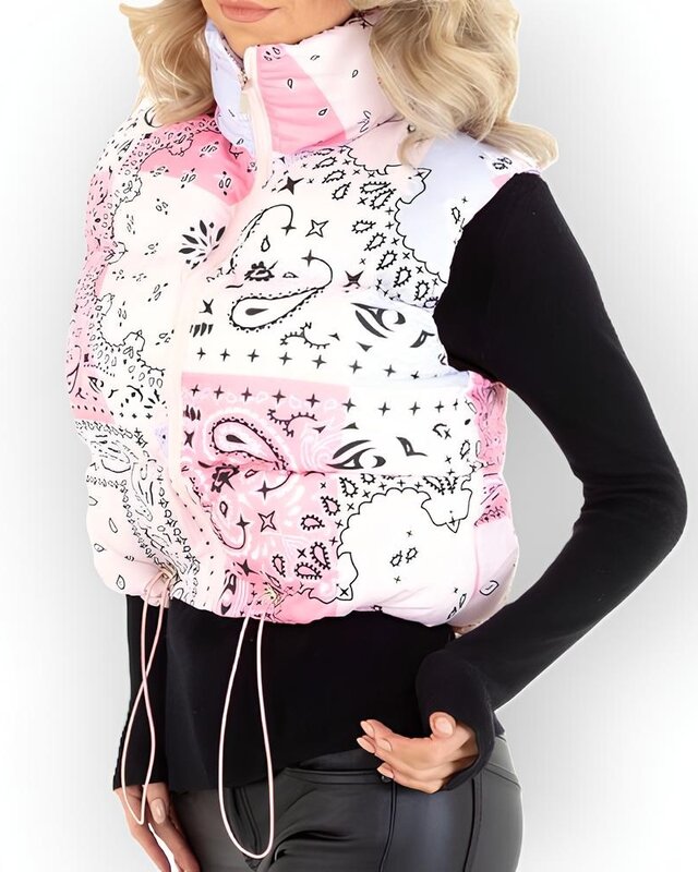Gewatteerde Bodywarmer Dames | Pastel Bandana-Print & Capuchon