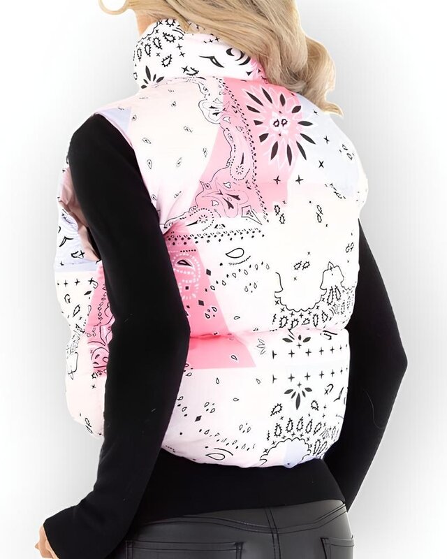 Gewatteerde Bodywarmer Dames | Pastel Bandana-Print & Capuchon