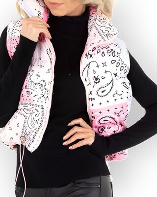 Gewatteerde Bodywarmer Dames | Pastel Bandana-Print & Capuchon