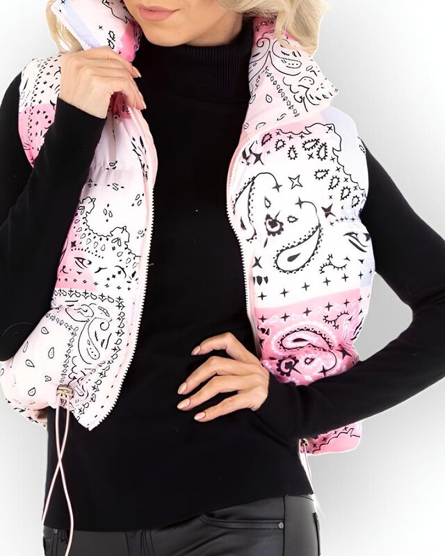 Gewatteerde Bodywarmer Dames | Pastel Bandana-Print & Capuchon