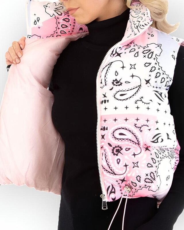Gewatteerde Bodywarmer Dames | Pastel Bandana-Print & Capuchon