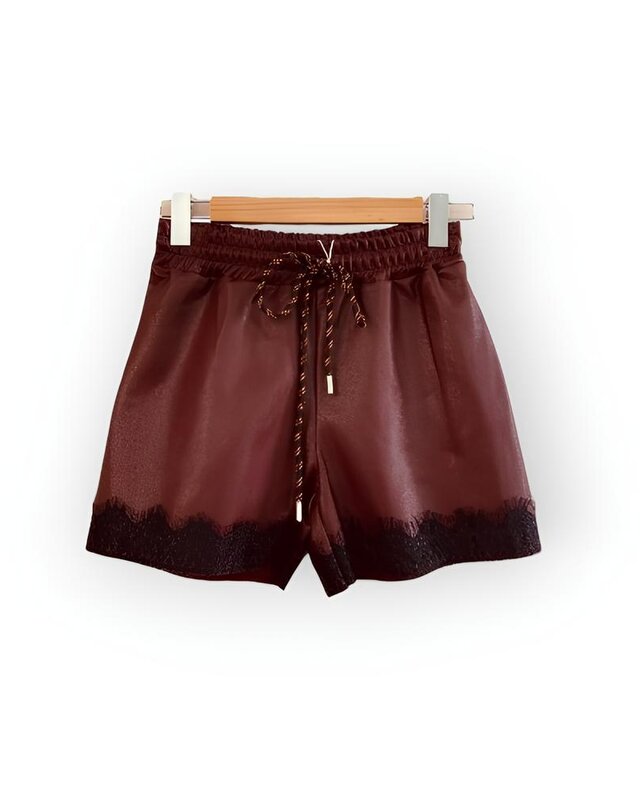 Dames Imitatie leren Short | Kantdetail