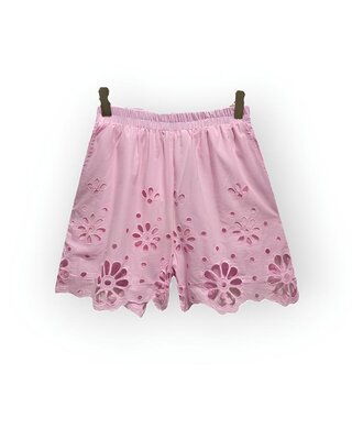 Betoverende Roze Dames Short | Broderie Bloemmotieven - Zomer