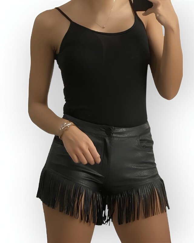 Dames Leder Short | Franjes Western Look