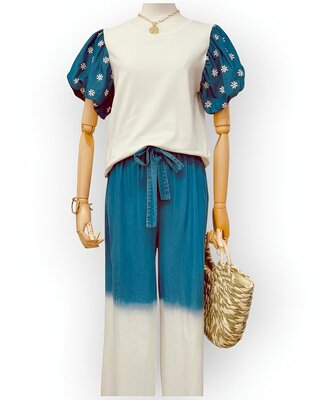 Denim Charm | Dames Pof  Shirt – Stijlvol -Broderie