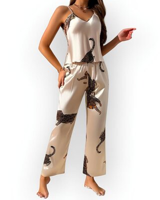 Wild Elegance | Satijnen Dames Pyjama Set –Luipaard