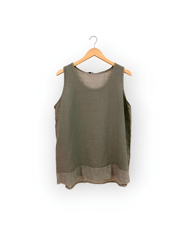 Boho Chic | Mouwloze Dames Top - Broderie - kaki