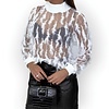 Feather Elegance | Witte Col top - Geborduurd Visnet & Veren
