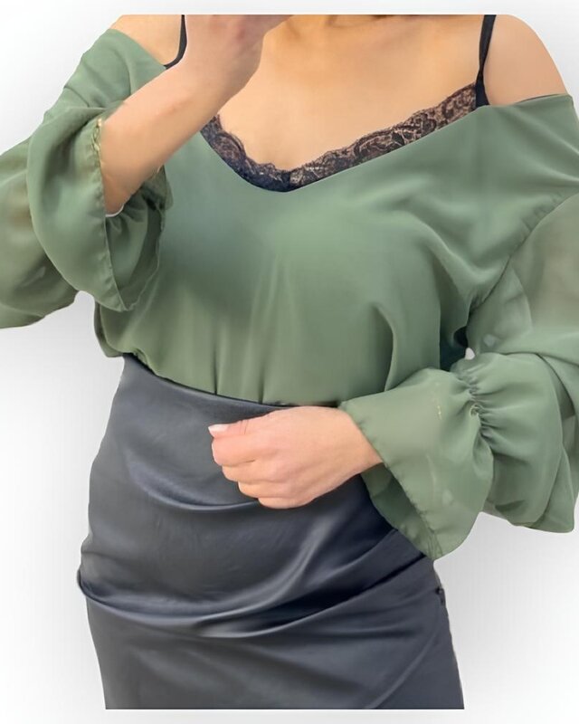 Elegant Contrast | Off-Shoulder Blouse Top & Kant