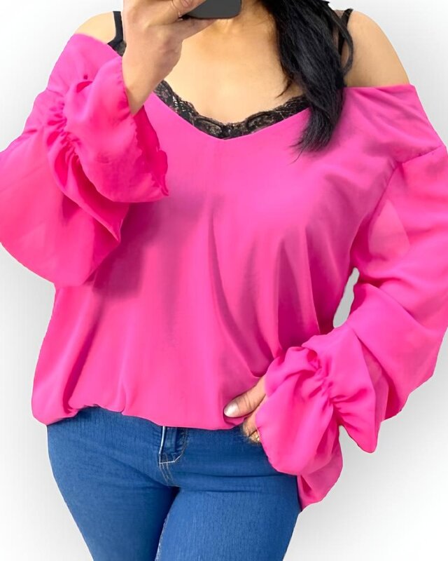 Elegant Contrast | Off-Shoulder Blouse Top & Kant