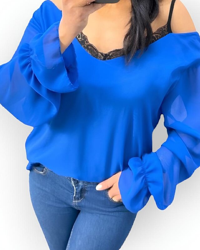 Elegant Contrast | Off-Shoulder Blouse Top & Kant