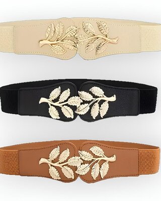 Elastische Dames Riem  | Met Gouden Bladeren & Imitatieleer