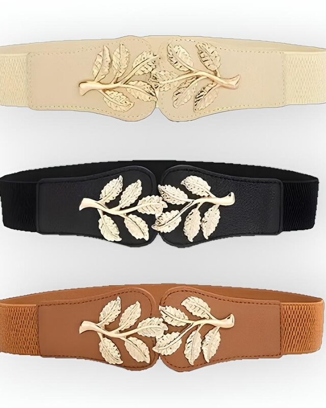 Elastische Dames Riem | Met Gouden Bladeren & Imitatieleer