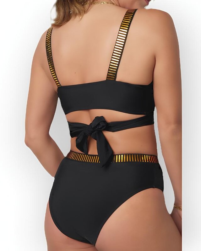 Lunaria | Bikini Set - Gouden Strepen en Strikdetails