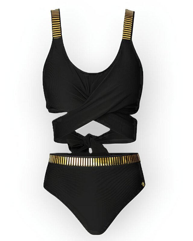 Lunaria | Bikini Set - Gouden Strepen en Strikdetails