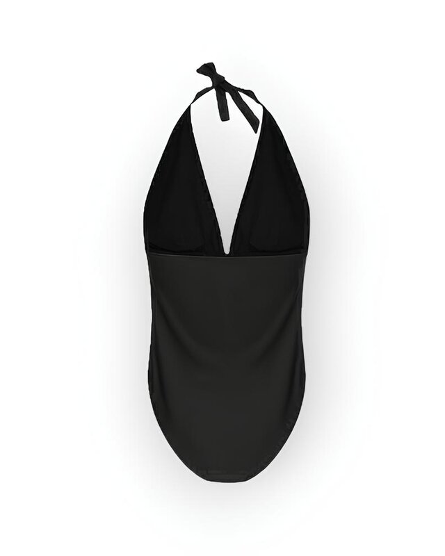 Serena | Zwart Badpak met Gouden Strepen - Halter Strikbandjes