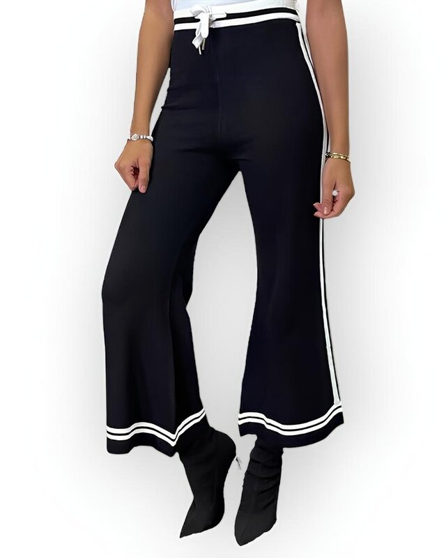 Liva | Dames Palazzo 3/4 Broek - Rechte Witte Streep