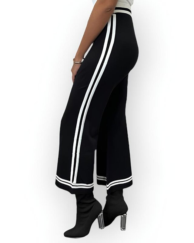 Liva | Dames Palazzo 3/4 Broek - Rechte Witte Streep