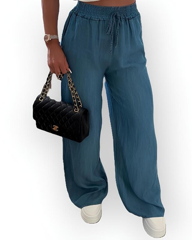 Cora | Dames Wijde Broek met Washed Denim Look