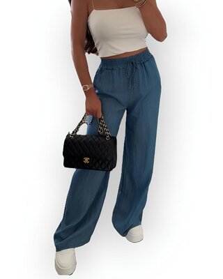 Cora | Dames Wijde Broek met Washed Denim Look