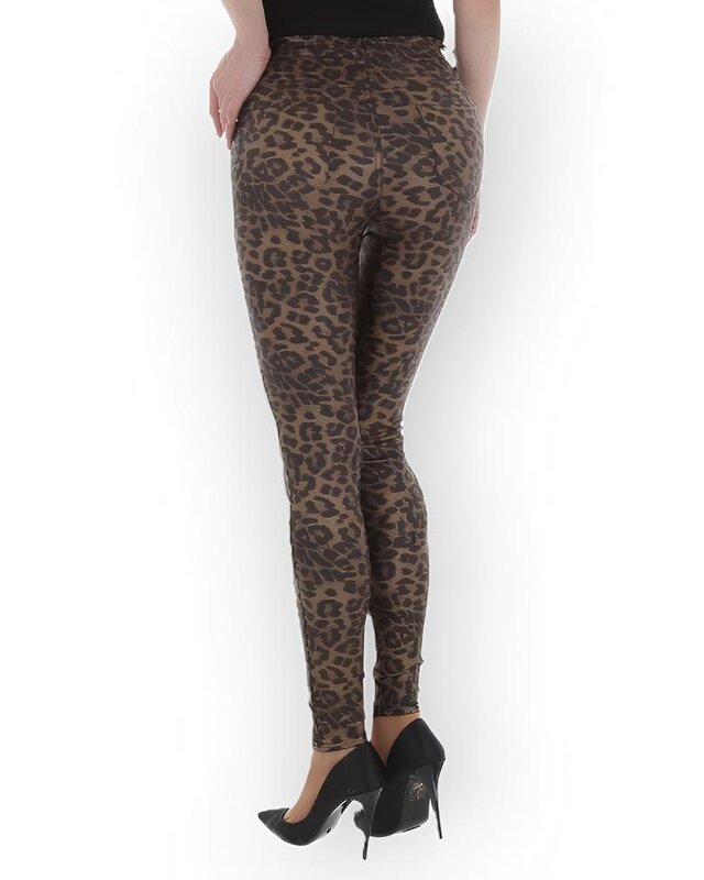 Liora | Dames Skinny Broek - Luipaard Lederlook - Glanzende Afwerking