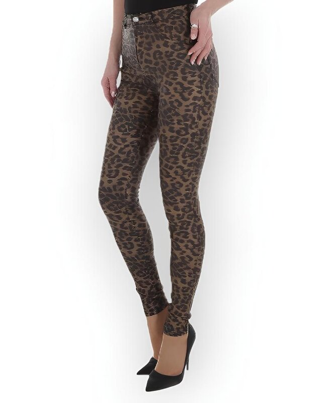 Liora | Dames Skinny Broek - Luipaard Lederlook - Glanzende Afwerking