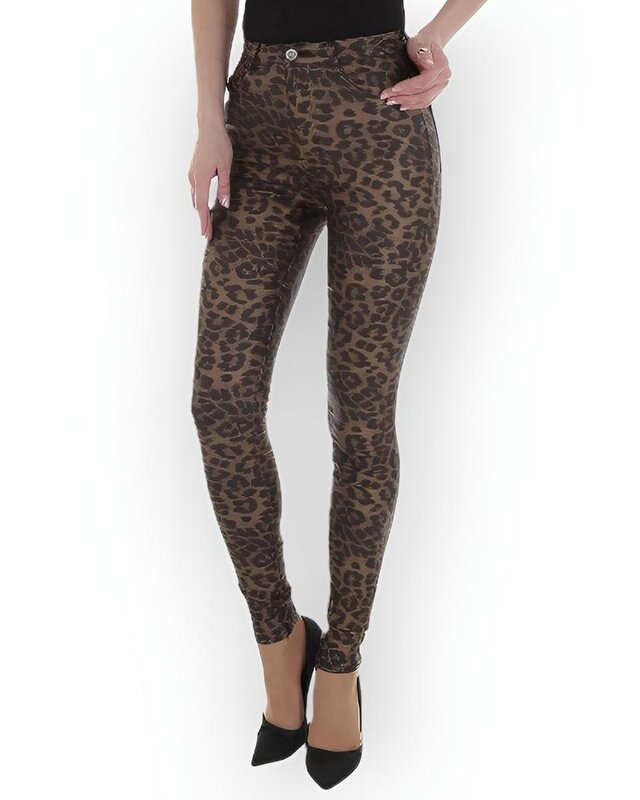 Liora | Dames Skinny Broek - Luipaard Lederlook - Glanzende Afwerking
