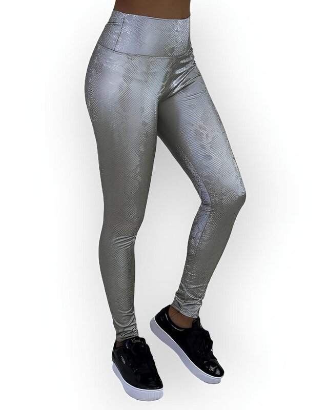 Zenia | Zilvermetalic Dames Legging - 3D Python Effect