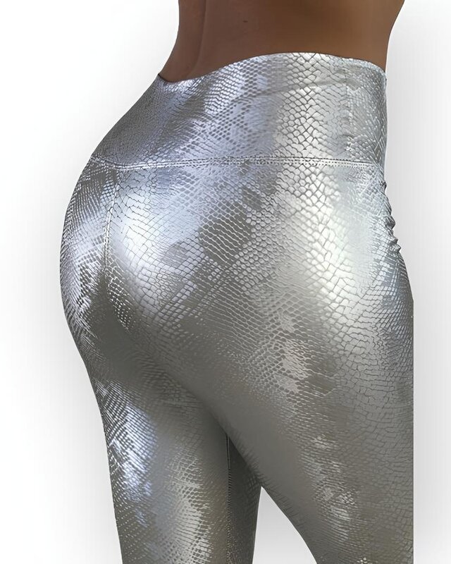 Zenia | Zilvermetalic Dames Legging - 3D Python Effect