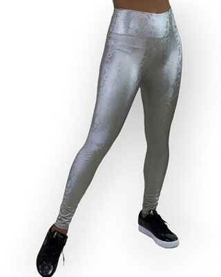 Zenia | Zilvermetalic Dames Legging - 3D Python Effect