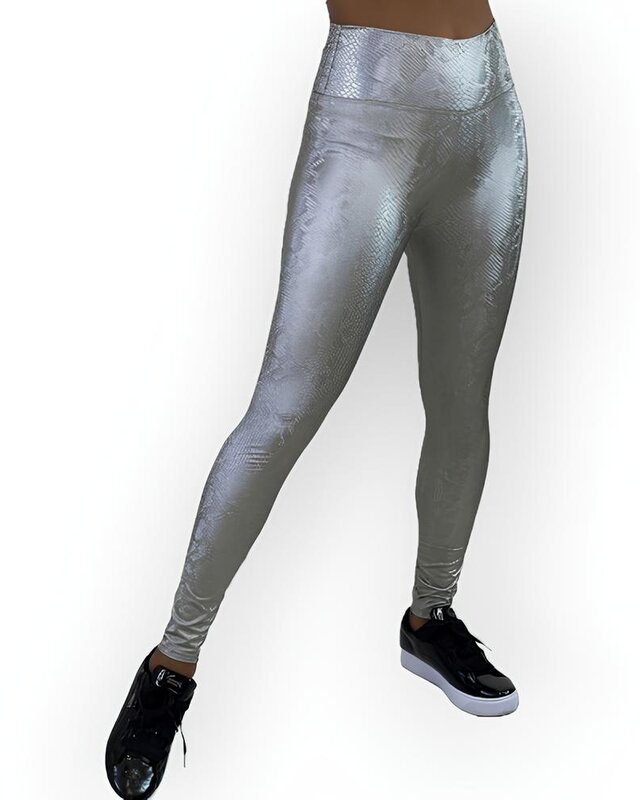Zenia | Zilvermetalic Dames Legging - 3D Python Effect