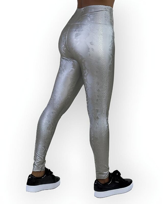 Zenia | Zilvermetalic Dames Legging - 3D Python Effect
