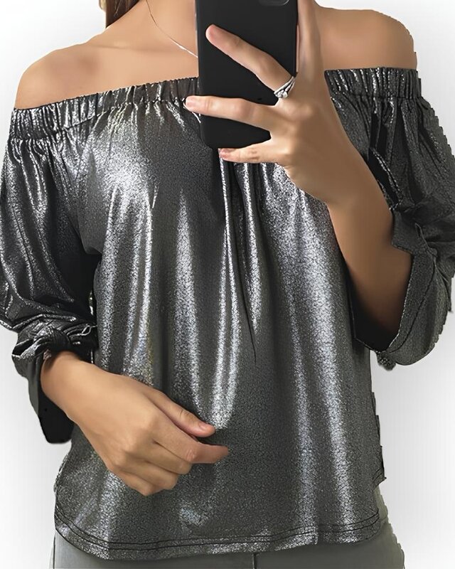 Ziva | Zilveren Dames Boothals Top - Strikdetails