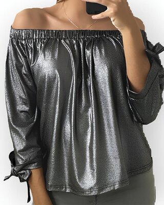 Ziva | Zilveren Dames Boothals Top - Strikdetails