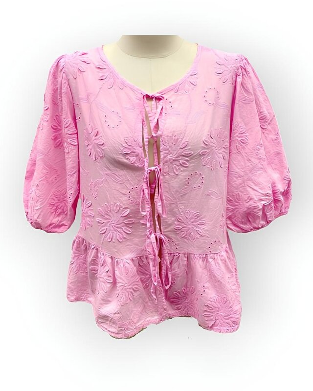 Carmen | Dames Blouse - Broderie Bloemen - Striksluiting