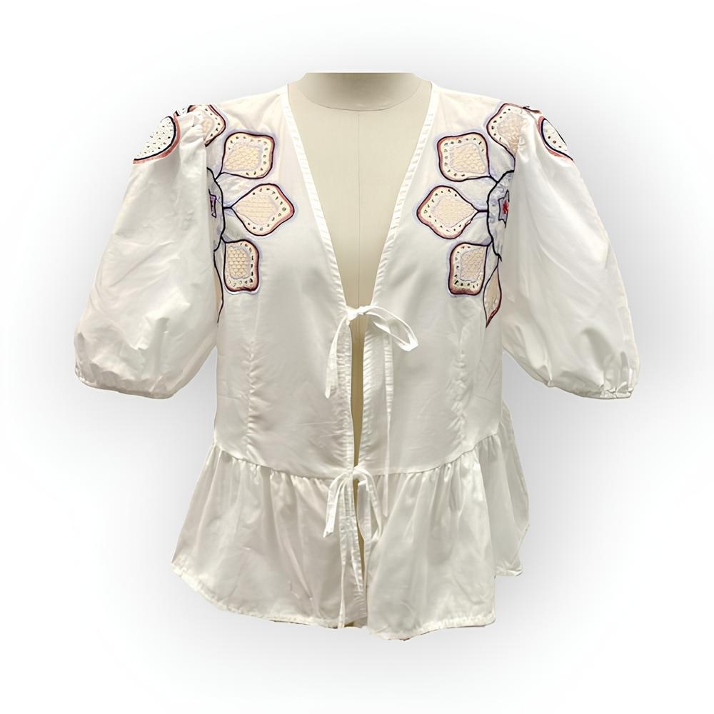 Viora | Dames Blouse - Broderie Schouderdetails
