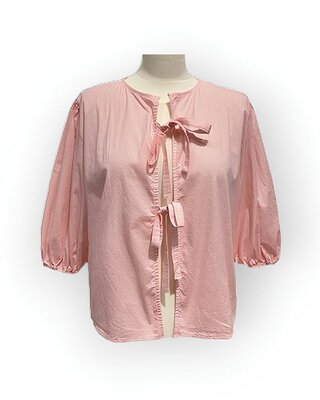 Linae | Zachtroze Dames Blouse -Knotted