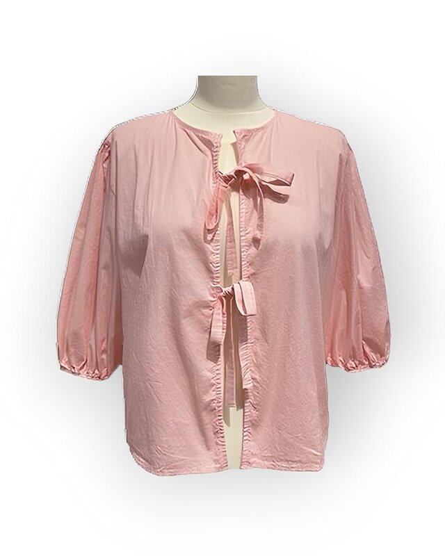 Linae | Zachtroze Dames Blouse -Knotted