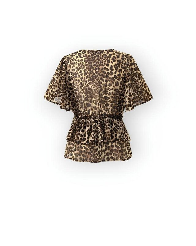 Mira – Kortemouwen Top met Luipaardprint, Diepe V-Hals - Elastische Taille