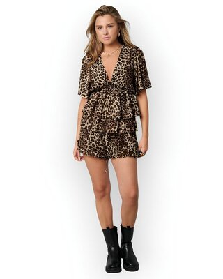 Mira – Luipaard Top met V-Hals - Rouches