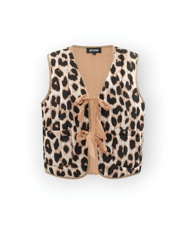 Juna – Knotted Gilet met Luipaardprint in Beige of Zwart